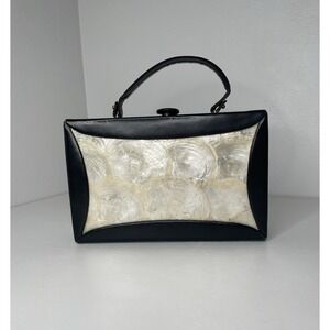 Vintage Berger Bags bb Shell And Black Leather Briefcase Style Purse Handbag